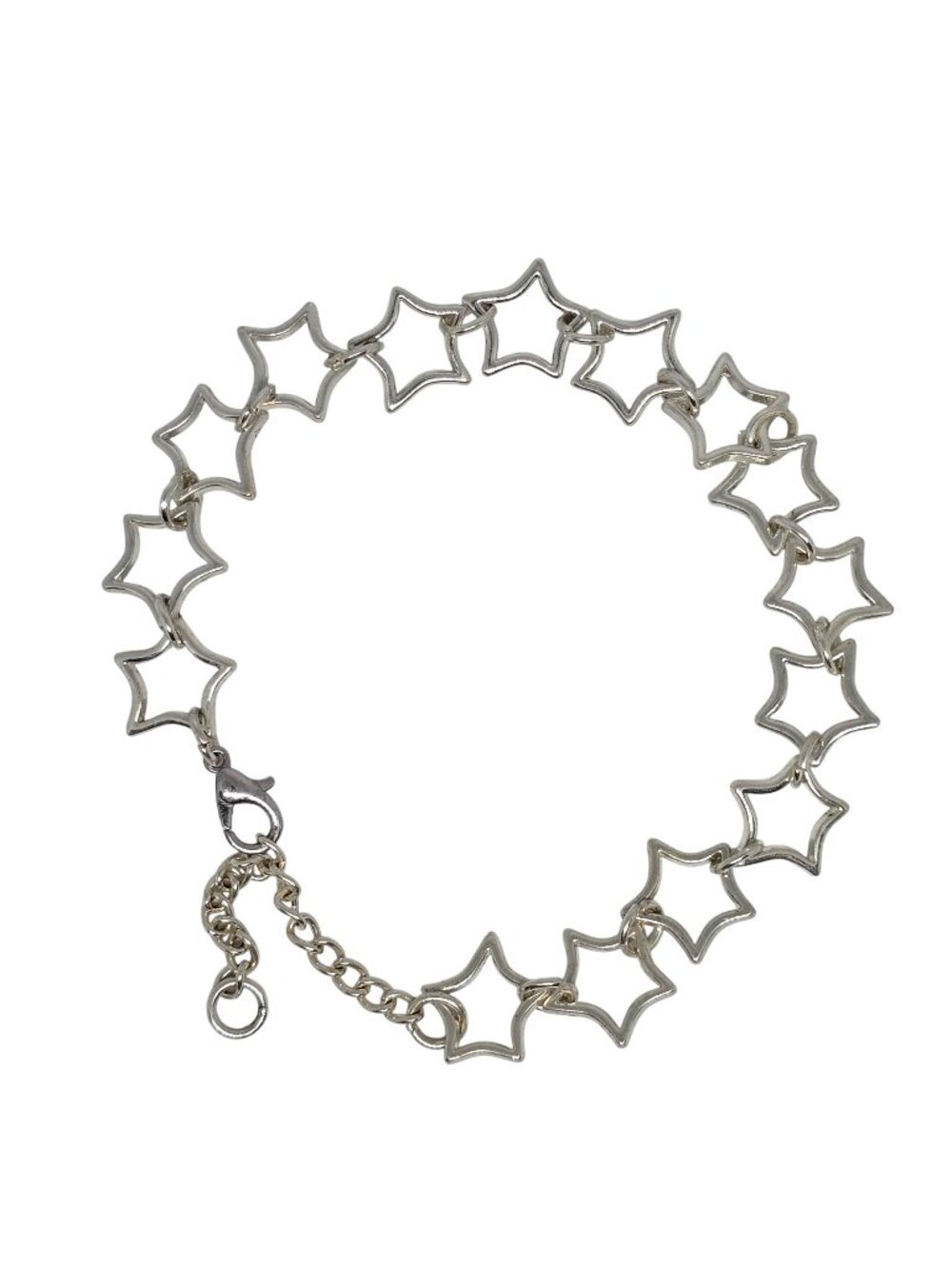 Silver Tone Open Star Link Bracelet Adjustable Celestial Y2K Boho 9”